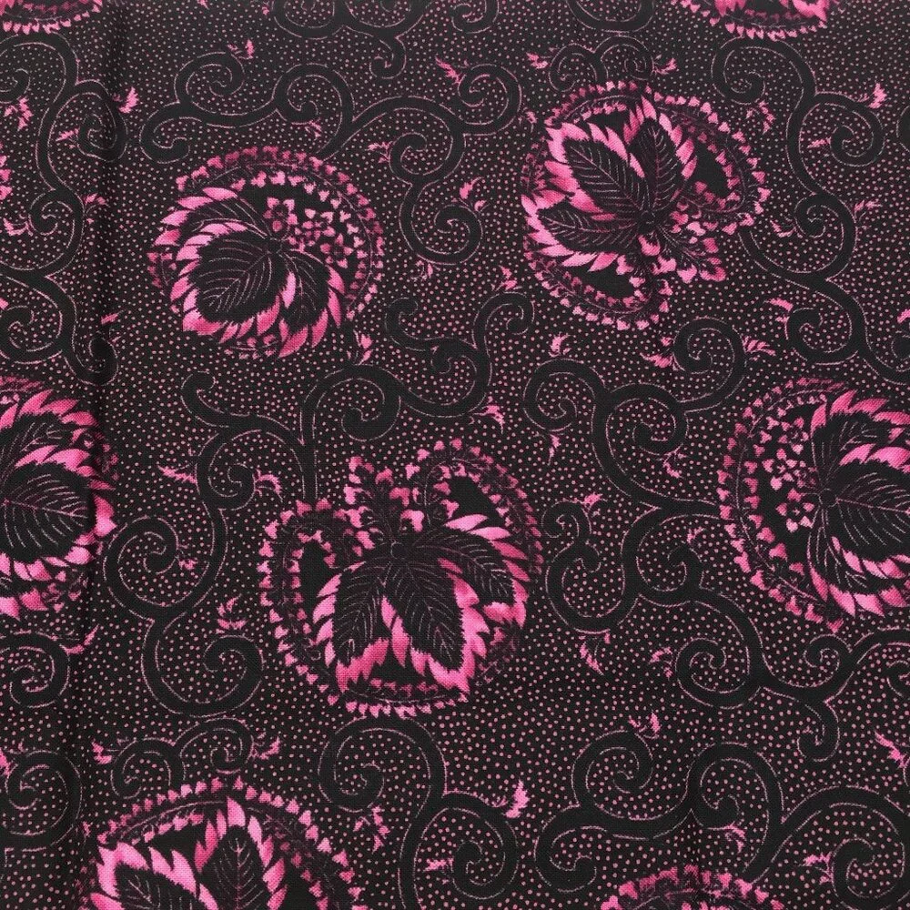 1/2 Yard Yd Stencil Collection Quilting Fabric Floral Jewel Tone Pink Black